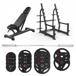 Taurus Elite Squat Rack + Bench + 130kg Weight Kit - bundle image