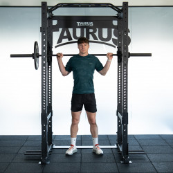 Taurus Elite Rack V2 - Lifestyle - model with barbell
