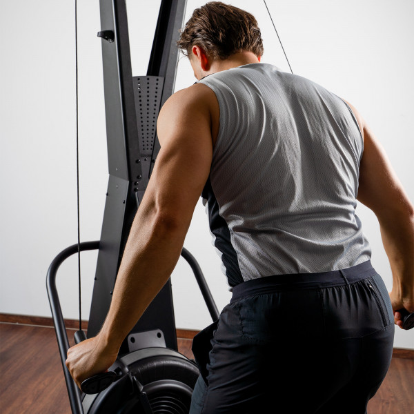 Rear close-up of a model using the Taurus Elite Ski Trainer Pro