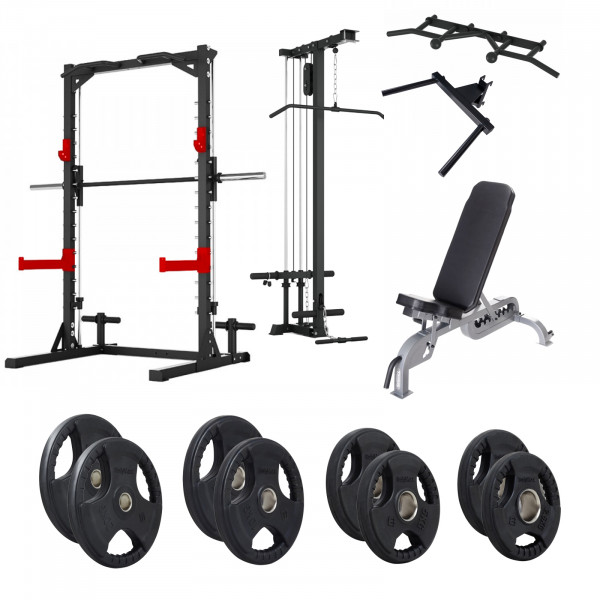 Taurus MS3 Red + Attachments + Bench + 75kg Rubber Plates