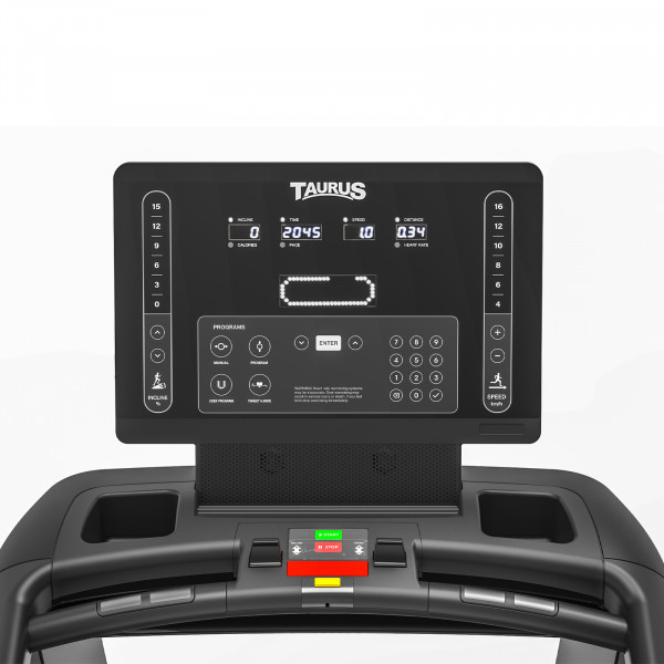 Front view of the console on the Taurus Elite Treadmill