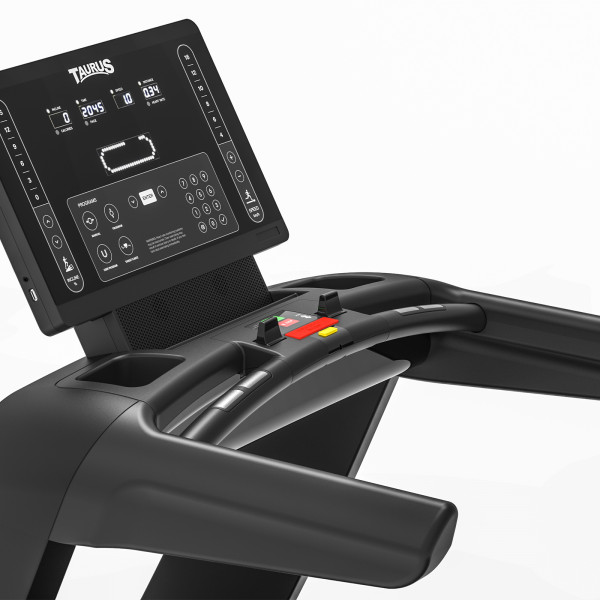 Top-angled view of the console on the Taurus Elite Treadmill