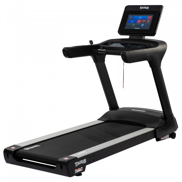 Angled side view of the Taurus T9.9 Touch 15.6" Treadmill.