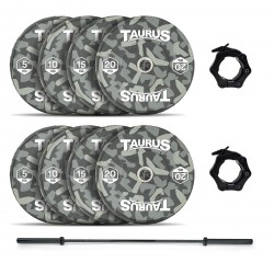 Taurus Camo Bumper Olympic Weight Set with Bar - 100kg / 150kg