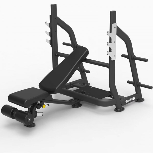 Incline view of the Taurus Elite Olympic Adjustable FID Bench.
