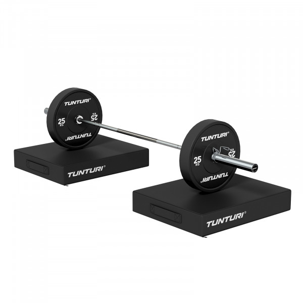 Image of the Tunturi Platinum Drop Pads with a barbell on top