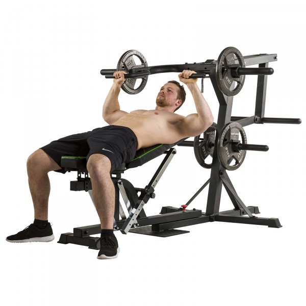User performing a chest press on the Tunturi WT80 Multi Gym.
