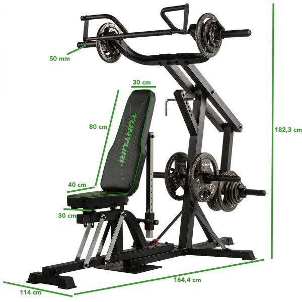Visual representation of the Tunturi WT80 Multi Gym's dimensions.
