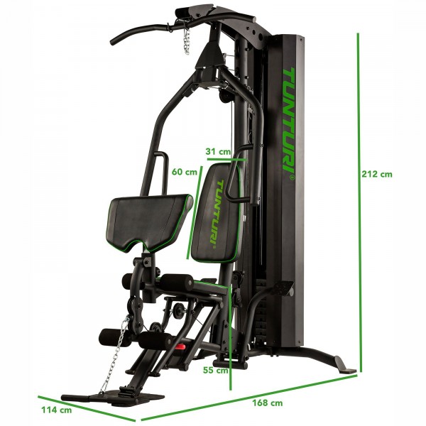 Visual representation of the Tunturi HG60 Multi Gym's dimensions.