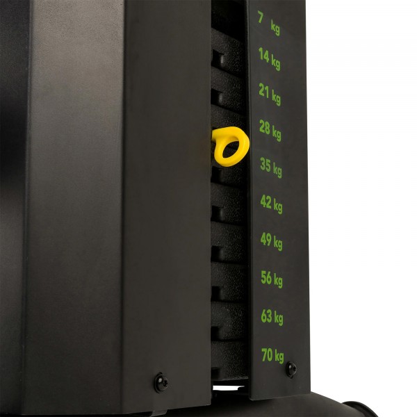 Close-up of the weight stack on the Tunturi HG60 Multi Gym.