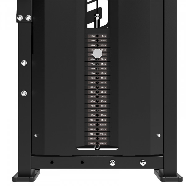 Close-up image of the Tunturi Platinum Hip Thrust weight stack