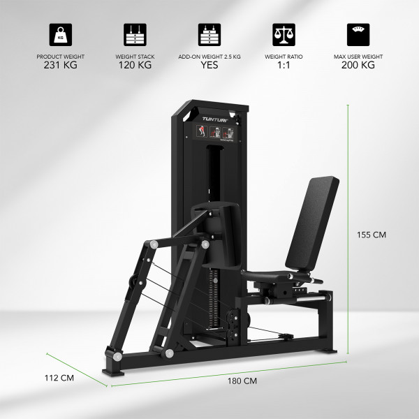 Infographic of the Tunturi Platinum Seated Leg Press features