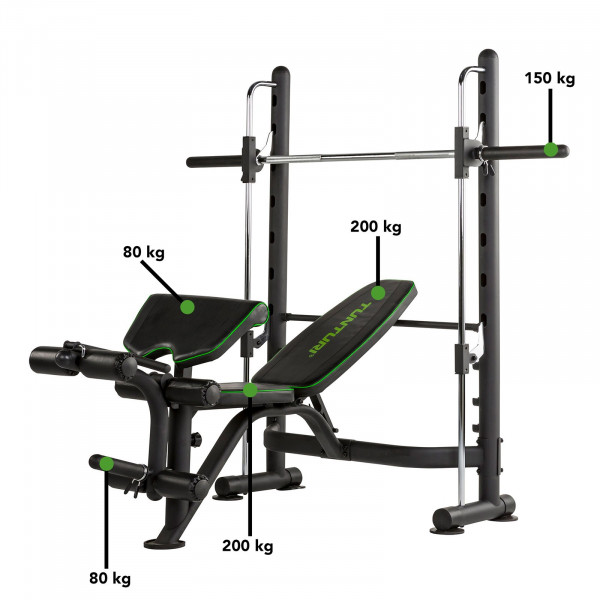 Front view of the Tunturi SM60 Half Smith Machine with weight capacity markers
