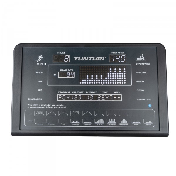 Tunturi Platinum Core Treadmill: detailed LED display.