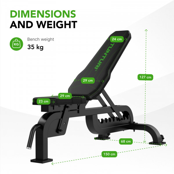 Tunturi UB90 Weight Bench - Infographic - Dimensions and Weight
