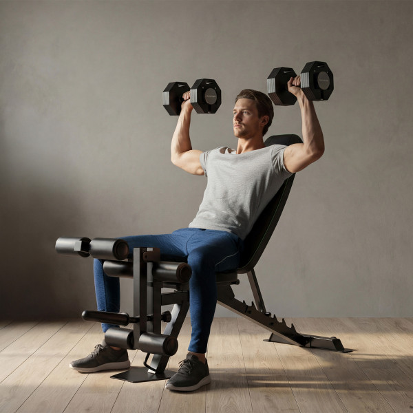 Tunturi UB60 Weight Bench - Lifestyle Image - Model performing shoulder press