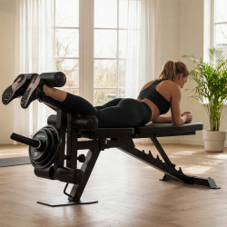 Tunturi UB60 Weight Bench - Lifestyle Image - Model performing leg curl