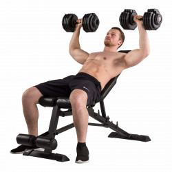 Person performing dumbbell press on the Tunturi UB80 Weight Bench