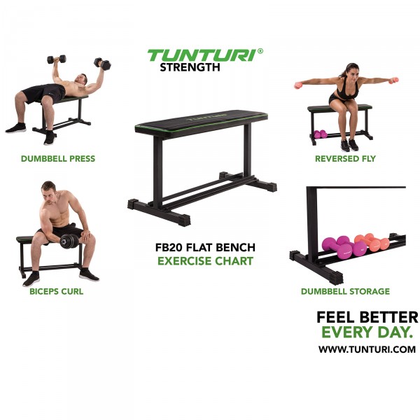 Tunturi FB20 Flat Bench with workout examples