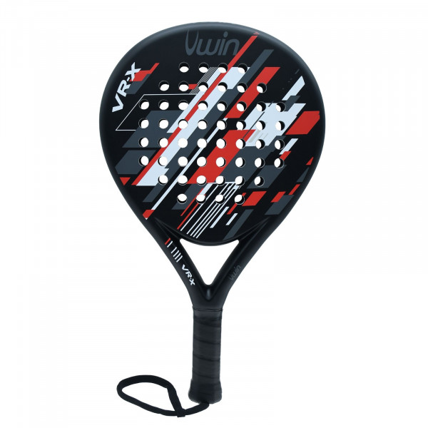Front view of the Uwin VR-X Padel Racket in the Red / White / Grey colour combination
