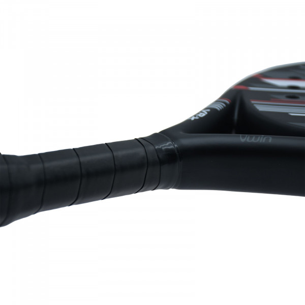 Handle connection close-up of the Uwin VR-X Padel Racket in the Red / White / Grey colour combination
