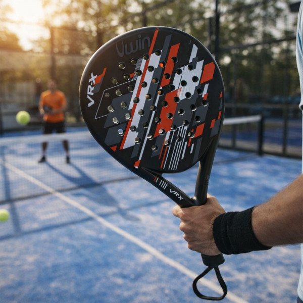 Person holding the Uwin VR-X Padel Racket on court