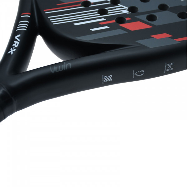 Close-up of the Uwin VR-X Padel Racket surface in the Red / White / Grey colour combination
