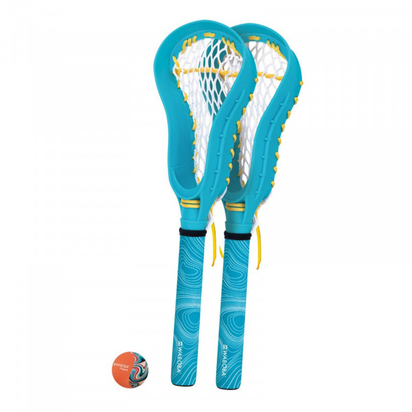 Front view of the Waboba Mini Lacrosse Set including two sticks and ball