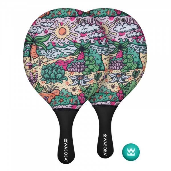 Front view of the Waboba Beach Paddle set with ball