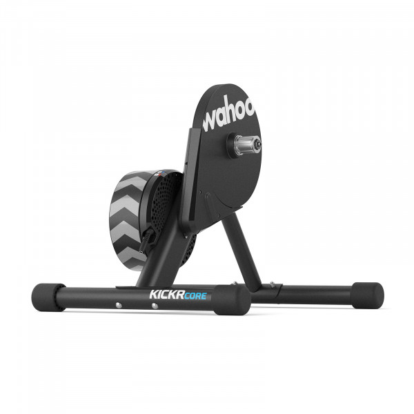 Left-side view of the Wahoo KICKR CORE Smart Bike Trainer showing flywheel and frame.