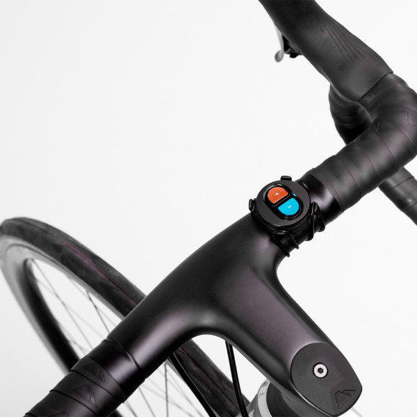 Close-up of the Zwift Click mounted on drop handlebars