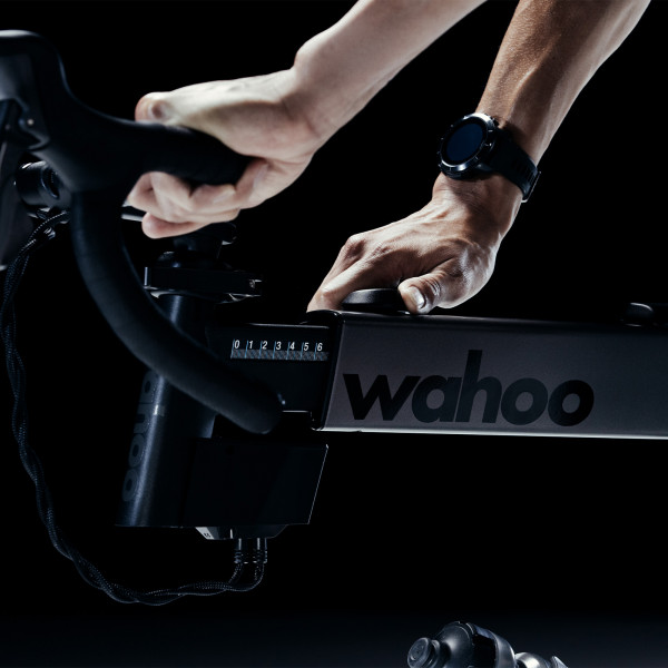 Close-up of the handlebar and frame on the Wahoo KICKR Smart Bike V2.