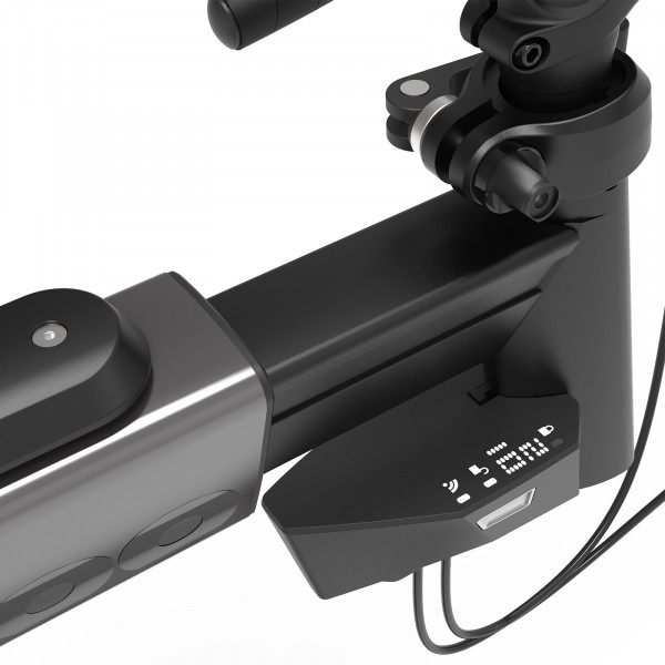 Close-up of Wahoo KICKR BIKE PRO top tube and controls