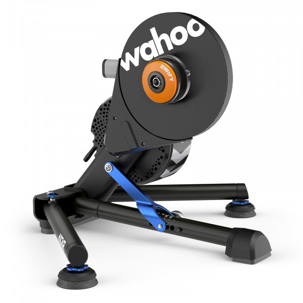 Angled view of the Wahoo KICKR V6 Smart Trainer with Zwift Cog & Click
