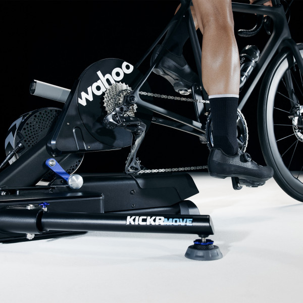 Close-up of the Wahoo KICKR MOVE Smart Trainer’s base and motion system.