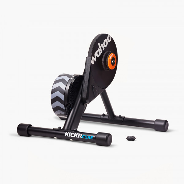 Wahoo KICKR CORE Zwift One Smart Trainer V2 shown from the front right.