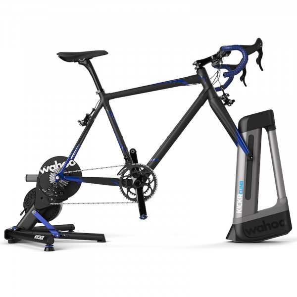 Wahoo KICKR CLIMB shown as part of a complete indoor cycling setup
