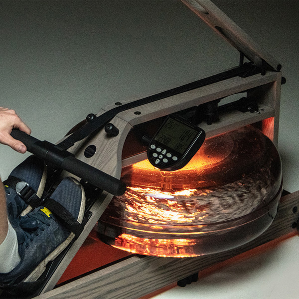 Close-up view of the WaterRower LightRing illuminating the water tank