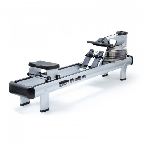 Top-angled view of the WaterRower M1 HiRise Rowing Machine from the right side