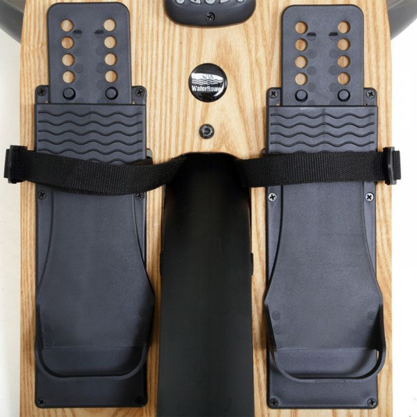 Close-up of footrests and straps on the WaterRower A1 Series Rowing Machine