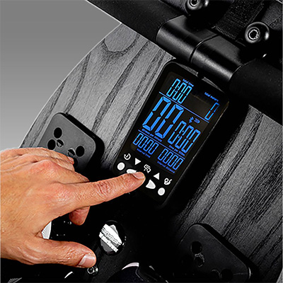 Closeup of the CR Bluetooth Monitor on the WaterRower Hybrid Rowing Machine   