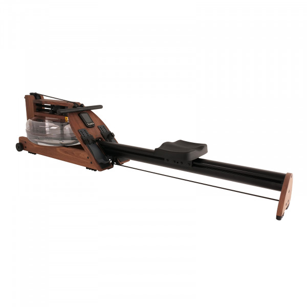 Front left angled view of the WaterRower Hybrid Rowing Machine in Walnut