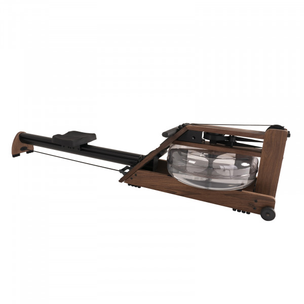 Right angled side view of the WaterRower Hybrid Rowing Machine in Walnut