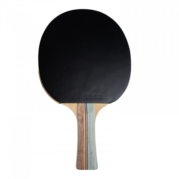 Front view of the black side of the bat from the Yogo Fun Table Tennis Bat Set.